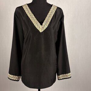 SHEIN | LS Blouse with Lace Detail |1XL | Black